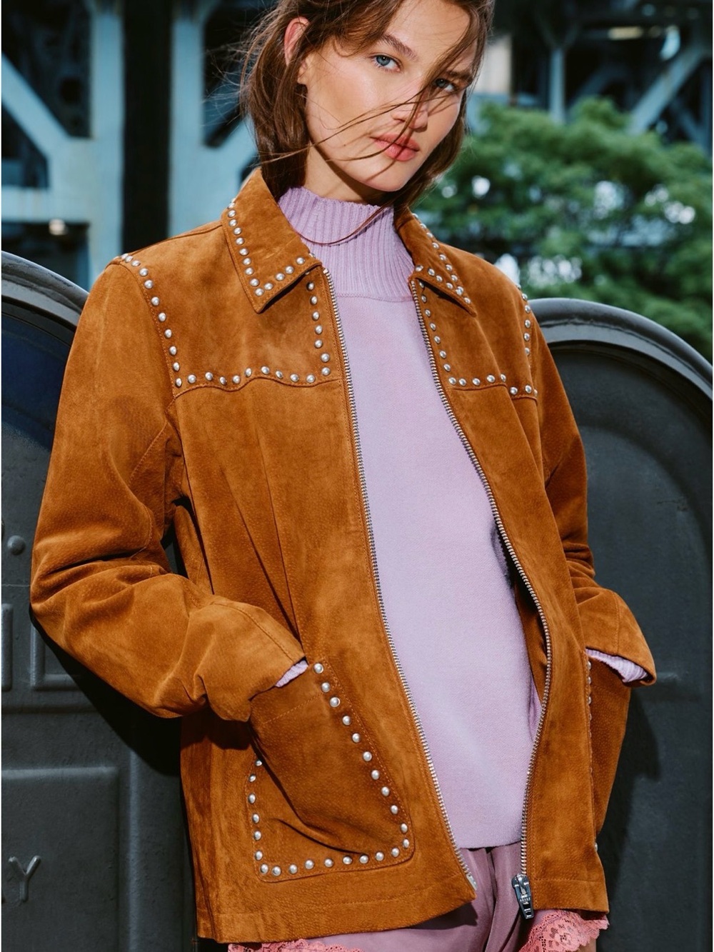 NWT Anthropologie x BLANKNYC Real Suede Studded Jacket in Roasted Walnut Size M - Picture 5 of 13